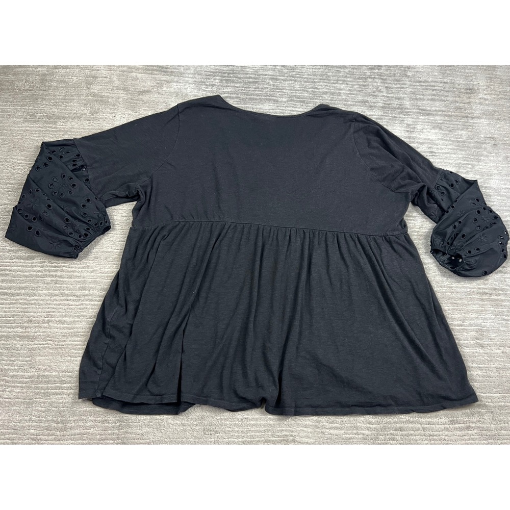 Torrid Babydoll Top Womens 5 Black Eyelet Sleeve Empire Waist Peplum Scoop Neck - Picture 10 of 13